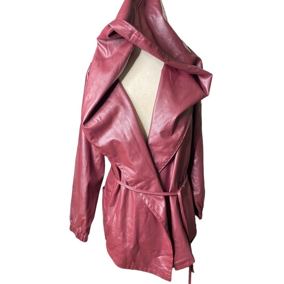 NWOT BURGUNDY Milan Runway LAMBSKIN Leather hooded jacket - Picture 1 of 16